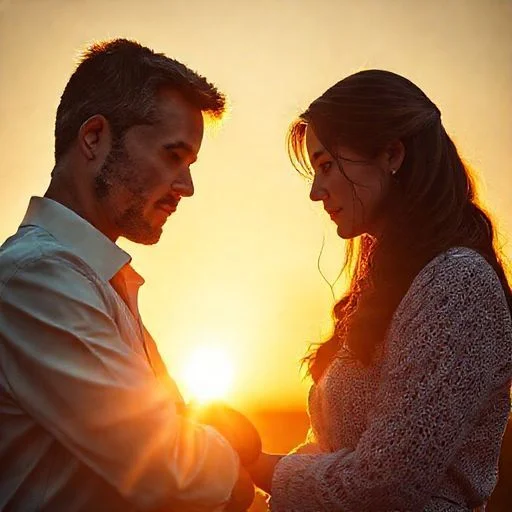 Abstract, spectral figure composed of swirling neon light (magenta) and translucent glass shards.